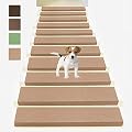 Non Slip Bullnose Carpet Stair Treads,Indoor Stair Runners for Steps,Soft Stair Rugs for Kids,Elders,and Dogs Safety, Set of 14 Carpet Treads for Wood Stairs,Self Adhesive,9" x28"x1.8",Beige