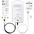 Portable Propane Tankless Water Heater 1.58 GPM, Lightweight Instant Hot Water Heater with LED Display and 3-Mode Shower Head, Suitable for RV Camping Shower, 6L