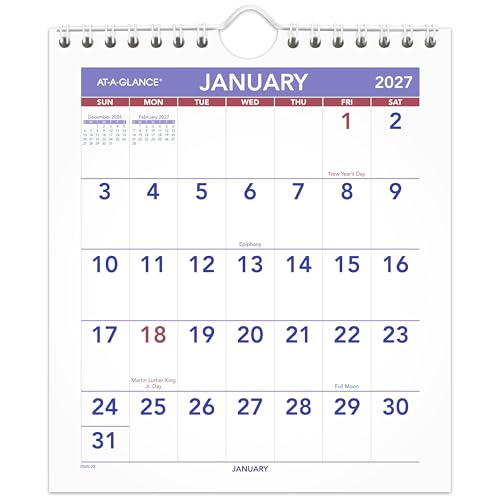 Image of AT-A-GLANCE 2027 Wall Calendar, Monthly, 6.5 inch x 7.5 inch Planner, Unruled Daily Blocks (PM52827)