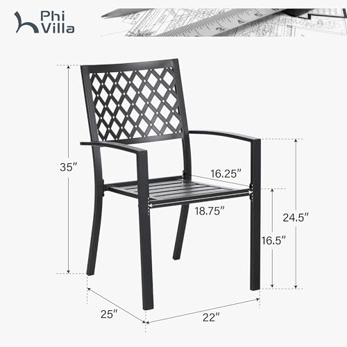 Image of PHI VILLA Stackable Patio Dining Chairs Set of 4, Wrought Iron, Black | All-Weather, 25 inchD x 23 inchW x 35 inchH, Supports 300 lb, For Deck, Perfect for patio,porch,deck,