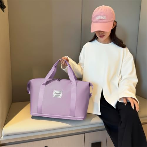 Image of WILDHORN 40 Liters Nylon Expandable Travel Duffle Bag for Men & Women, Waterproof Weekender Luggage Bag, Foldable Gym & Overnight Travel Hand Bag with Wet & Dry Compartment (Lavender)