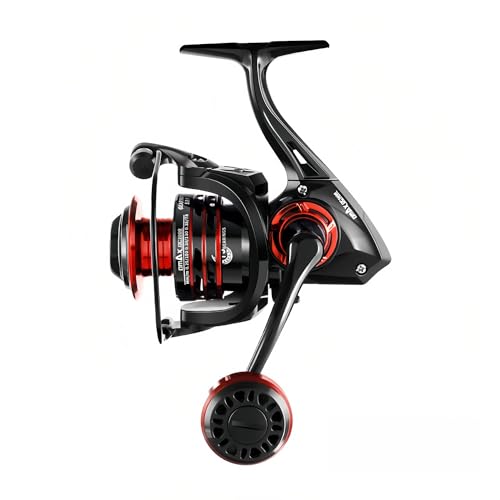 SylvanFlux All-Metal Spinning Fishing Reel – 13+1 Bearings, 12kg Drag, 5.2:1 Gear Ratio, Deep Spool Long Cast Reel for Saltwater & Freshwater (Red, 4000)