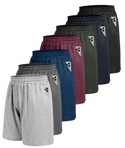 Image of 7 Pack Mens Athletic Shorts with Pockets - Gym Basketball Workout Quick Dry