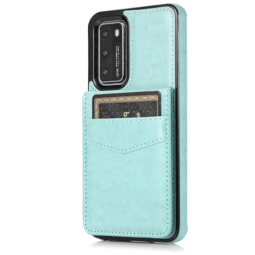 OWSIHNZBF Compatible con La Funda del Teléfono Huawei P40 De Cuero PU Retro For A Prueba Golpes For Tapa For Protectora Mixta PC Dura TPU Suave(Cyan Blue)