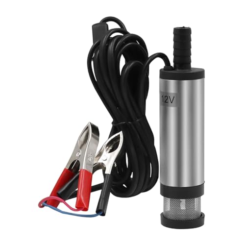 CGEAMDY 12V 38mm Dieselpumpe Ölpumpe, Tauchpumpen Mit Filter Mesh, 12L/Min Elektrisch Kraftstofftransferpumpe Wasserpumpe, Für KFZ, Auto, Caravan, Marine Boot(Silber)
