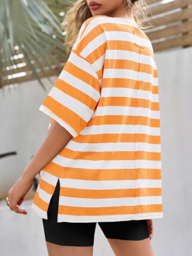 Image of Tankaneo Womens Oversized Tshirts Summer Casual Short Sleeve Crew Neck T Shirt Loose Fit Side Slit Tee Tops