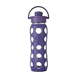 Lifefactory 22-Ounce BPA-Free Glass Water Bottle with Flip Cap and Protective Silicone Sleeve, Purple