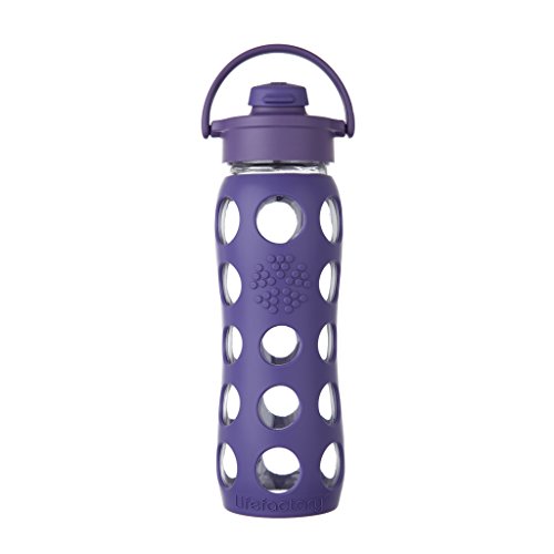 Lifefactory 22-Ounce BPA-Free Glass Water Bottle with Flip Cap and Protective Silicone Sleeve, Purple