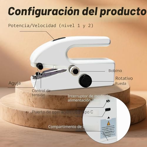 Miniatura 3 de Mini Máquina De Coser Con Accesorios De Costura, Máquina De Coser Recargable Portátil, Herramienta De Puntada Rápida Eléctrica Portátil Para Uso Doméstico, Para Coser Ropa, Cortinas, Bricolaje Hogar Y