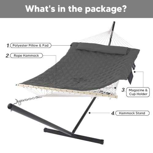 SUNCREAT Hammocks for Outside with Stand, Extra Large 2 Person Hammock with Stand, Carrying Bag, Dark Gray Drops by SUNCREAT - Image 6