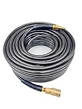 SYXQT Polyurethane(PU) 1/4-Inch x 100FT Reinforced,Air Hose with 1/4” Swivel Industrial Quick Coupler and Plug,Bend Restrictor,Black