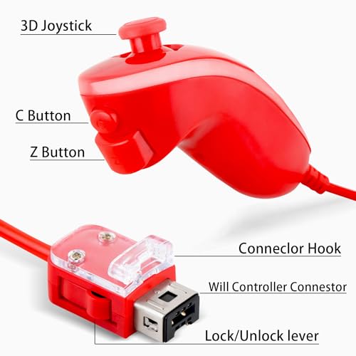 Image of LongLongJin Wii Controllers 4 Packs Nunchucks Remote joystick Compatible Wii Console & Wii U,Replacement for Nunchuck Controller,Compatible with Nintendo Games Gamepads (Pink+Sky Blue+Red+Dark Blue)