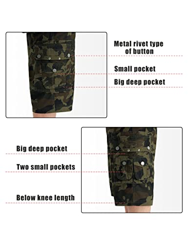 Best South Men's Capri Long Twill Cargo Shorts Below Knee 13 Inches Cotton Relaxed Fit Casual Multi-Pocket Army Green Camo 36 #TOP5
