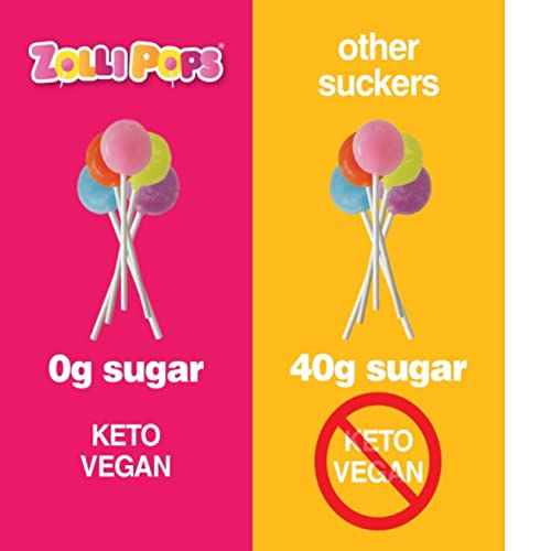 Zolli Keto Pops Sugar Free Lollipop Candy, Vegan, Gluten-Free, Diabetic-Friendly, 4Oz Resealable Pouch #TOP2