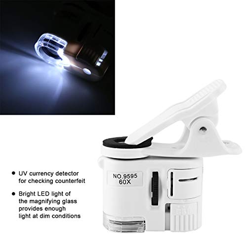 Leyeet Microscópio para celular 9595 W 60X Lupa LED Luz UV Mini Microscópio Clipe para Celular
