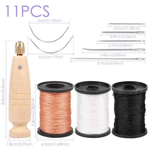 Kit de Costura con Hilo Encerado para Cuero, 3 Bobinas de Hilo de Nylon Encerado de 80 Yardas y Set de Agujas, para Reparación de Tapicería de Cuero miniatura 2
