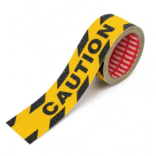 Image of Mario Caution Anti Skid Anti Slip Tape 50mm (2 Inch) x 5m | High Traction Waterproof Safety Grip Tape for Stairs, Ramps, Warehouse, Factory, Parking & Loading Areas | Indoor Outdoor Slip Resistant