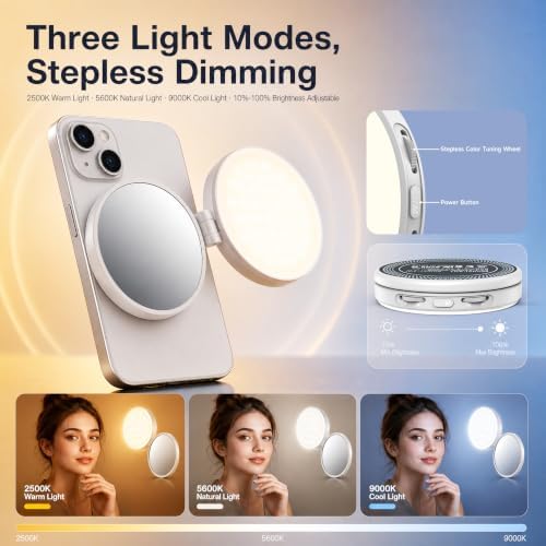 Magnetic Selfie Light, LED Phone Ring Light for iPhone MagSafe, Portable Magnetic Phone Fill Lights for Selfies TikTok Video Call Makeup Photography YouTube Vlog - Black - 2