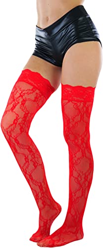 Image of ToBeInStyle Women's Wide Floral Lace Fishnet Thigh Hi Stockings