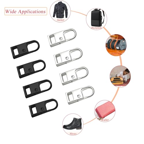 Urmspst Zipper Pull Replacement (Upgraded), 8 Pcs Detachable Zipper Pull Tabs for Boots Purse Coat Luggage Clothing Jackets Backpacks(2 Color Black, Silver) - Thumbnail 4