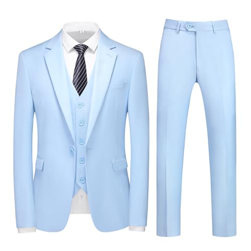 Costume de mariage champêtre chic pour homme, ensemble complet 3 pièces bleu clair