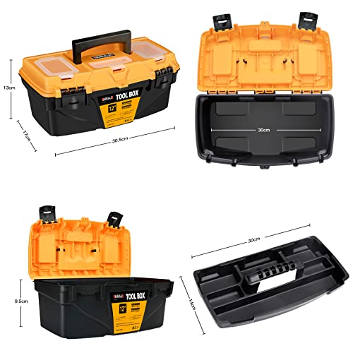 Airaj Pro Tool Box With Removable Tray,12 Inch Waterproof Tool Box,Plastic Tool Storage Box Suitable For Storing Tools #TOP1