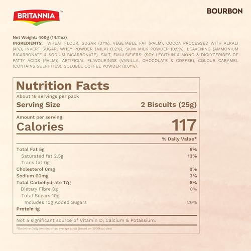 Image of Britannia Bourbon Cappuccino Flavoured Creme Biscuits, Chocolate Sandwich Cookies with Coffee Cream Filling, 400g (14.11 oz)