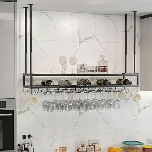 Botellero de Metal con Altura Ajustable para Colgar en la Pared, Ideal para Bar y Cocina, Color Negro, 100 cm