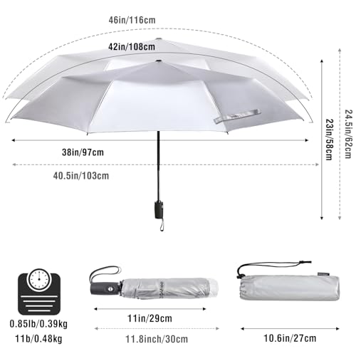 G4Free UPF 50+ UV Protection Travel Umbrella 46 Inch Windproof Silver Coating Sun Blocking Umbrella (Sky/Silver)