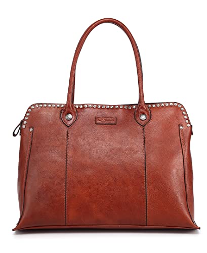 OLD TREND Womens Genuine Leather Soul Stud Satchel Bag Cognac One Size One Size