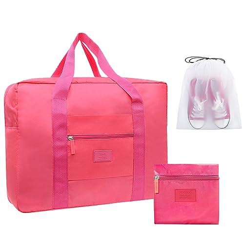 Travel Bag Foldable Luggage Bag for Spirit Airlines Tote Carry on Duffle Bag Sports Gym Water Resistant Personal Item Bag Weekender Overnight Bag (Red)