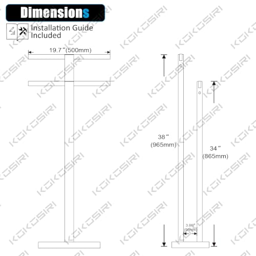 Image of KOKOSIRI Bathroom Towel Racks 2-Tier Standing Towel Bars with Marble Base, Stainless Steel Freestanding Towels Holder, Thicken Steady Design, Matte Black THS0003-BK