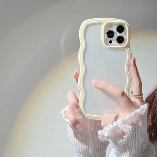 Image of COVERLY for iPhone 15 Pro Max Case Transparent Curly Wave TPU Cover,Cute Crystal Clear Curve Edge Slim Fit Stylish, Korean Soft Pretty Bumper Aesthetic Cover for Apple iPhone 15 Pro Max (Honey Yellow)