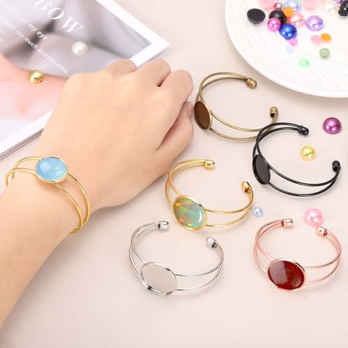 Pulsera en blanco ajustable con bandeja de bisel en blanco redonda para manualidades 6