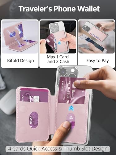 Miroddi for Magsafe Wallet, Ultra-Thin Leather Magnetic Phone Wallet Compatible with iPhone 17/16/15/14/13/12 Series, Magnetic Back of Phone Card Holder Fit 5 Cards 2 Bills, RFID Blocking, Pink — view 3
