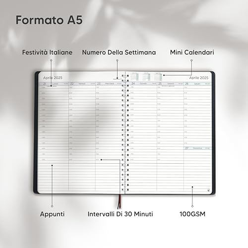 Diario 2025 di Smart Panda – Agenda 2025 Settimanale - Design Semplice per Stimolare la Produttività – Copertina Morbida, Intervalli di 30 Minuti – Calendario Annuale con Note – A5, in Italiano - immagine 4