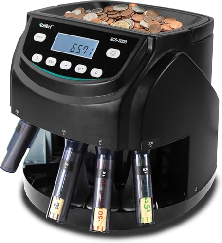 Kolibri KCS-2000 V2 Professional USD Coin Counter Machine, Coin Sorter, Wrapper/Roller | 300 Coins/min, LED Display, Batch Feature | USD Change Counter (USA Tech Support)