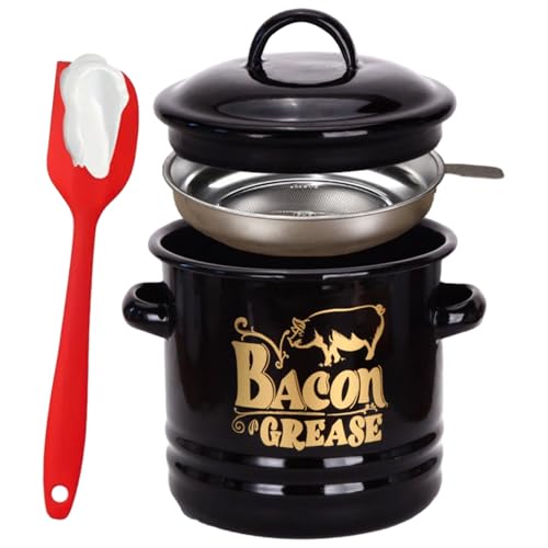 Contenedor de grasa de tocino de 46 oz con colador de aceite y tapa para cocina esmaltado 2