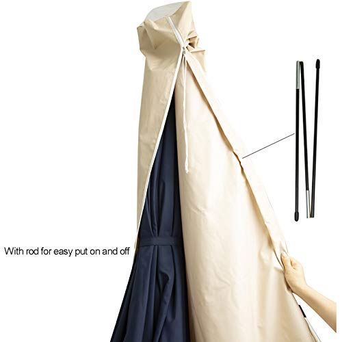 C-Hopetree Patio Umbrella Cover For 7Ft To 11Ft Solar Led Outdoor Market Umbrellas, Waterproof, With Zipper And Rod, Beige #TOP4