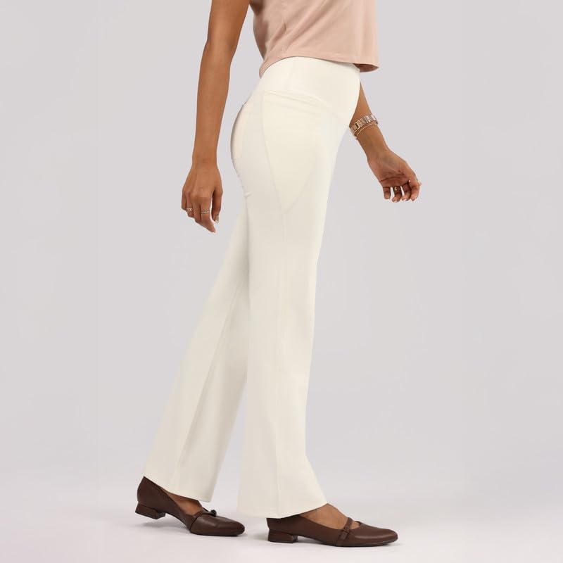 Image of BlissClub Ultimate Flare Pants for Women Upto 5'4 ft | Ribbed Waistband, 4 Pockets | High Waist Trousers and Formal Pants for Office wear