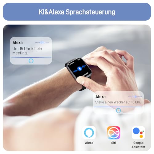 Tensky Smartwatch Herren Damen, 1,85'' Fitnessuhr 3ATM wasserdicht, integrierte Alexa, Herzfrequenz SpO2 Schlafmonitor 110+ Sportmodi Fitness Tracker kompatibel mit iPhone/Samsung/Android 5