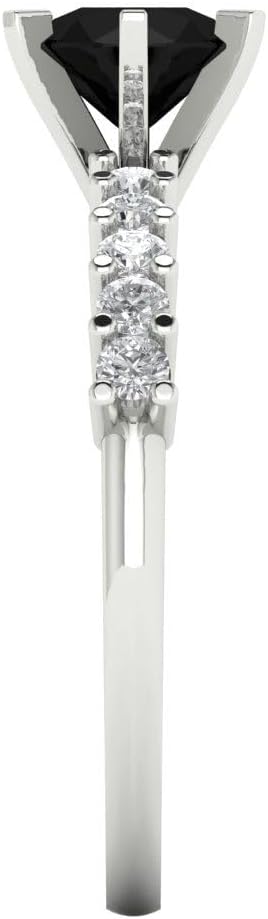 Clara Pucci 1.05 cttw Onyx 14K White Gold Solitaire with Accents Ring for Women - Cocktail Statement Fashion Jewelry Gift (6.0mm, Round Cut) - Image 3