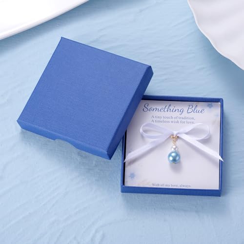 Image of MIXJOY Something Blue Gift for Bride, Wedding Day Bridal Blue Pearl Angel Wings Bouquet Garter Charm for Bride to Be