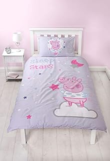 Peppa Pig Sleepy Design Single Reversible Two Sided Official Purple Peppa Sleepover Bedding Duvet Cover with Matching Pillow Case