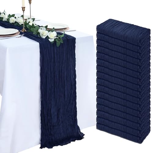 pepmily 16 Pack Navy Blue Cheesecloth Table Runner 23 x 120 Inch 10Ft