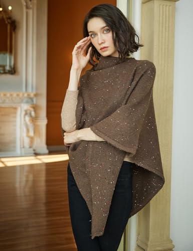 Image of BEAUTELICATE Women Wool Poncho Knitted Tweed Wool Sweater Pullover Pile Collar Cape