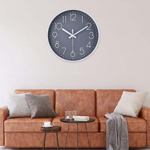 Image of jomparis 16 Inch Gray Large Wall Clock Silent Modern Elegant Decor | Living Room Office Kitchen Dining Room