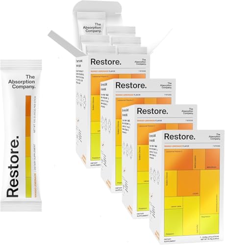 The Absorption Company Electrolyte Powder Packets - Workout Recovery & Hydration Drink Mix with Liposomal Glutathione, Vitamin C & Methylated B Vitamins - Mango Lemonade (28 Sticks)