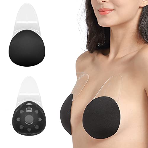 Bckless Strapless Bras For Women: Sticky Bra Invisible Lifting Bra Push Up Adhesive Bra, Breast Lift Tape Reusable Push Up Adhesive Silicone Bra Lift Up Nippleless Covers Black #TOP11