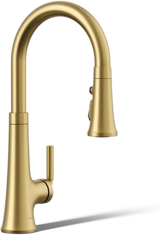 Kohler 23764-2MB Tone Pull Down Kitchen Faucet, Kitchen Sink Faucets with Pull Down Sprayer, Vibrant Brushed Moderne Brass